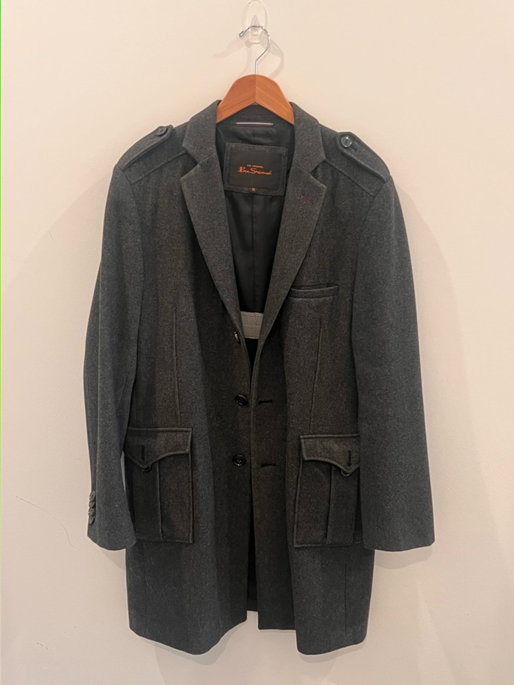 Ben Sherman Wool Overcoat XL / Charcoal Military Coat / Minimal Archive Piece